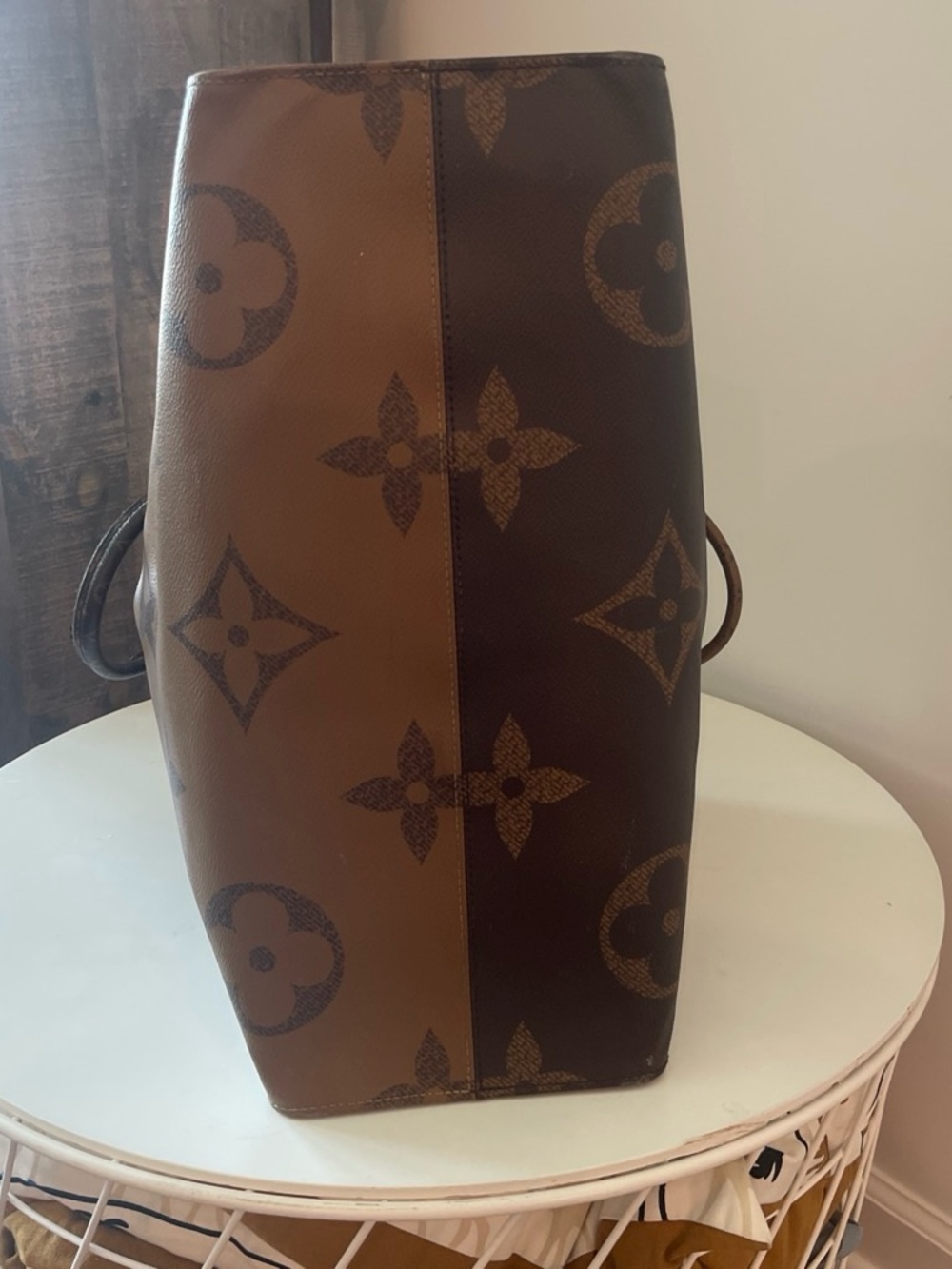 Louis Vuitton Monogram Reversible Tote in Brown with Red Interior - Picture 6 of 8